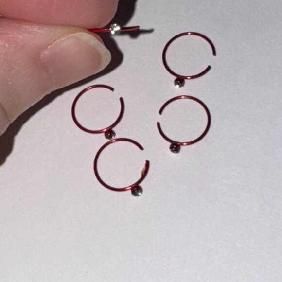 Red 22 Gauge Titanium Plated Hoop Nose Rings - Picture 2 of 10